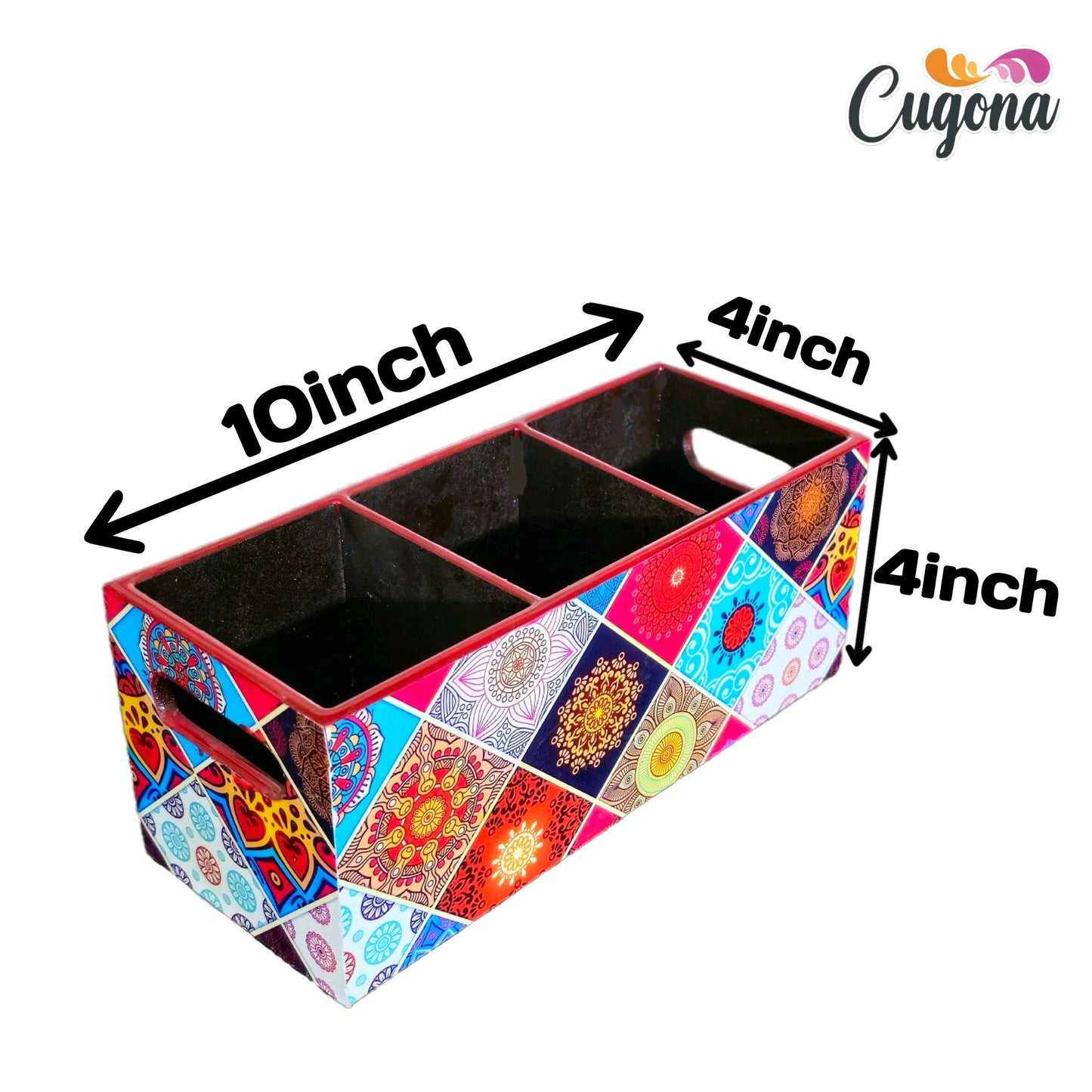 CUGONA Wooden Cutlery Holder - 3 Section, Engineered Wood with Epoxy Resin Coating, multipurpose stand