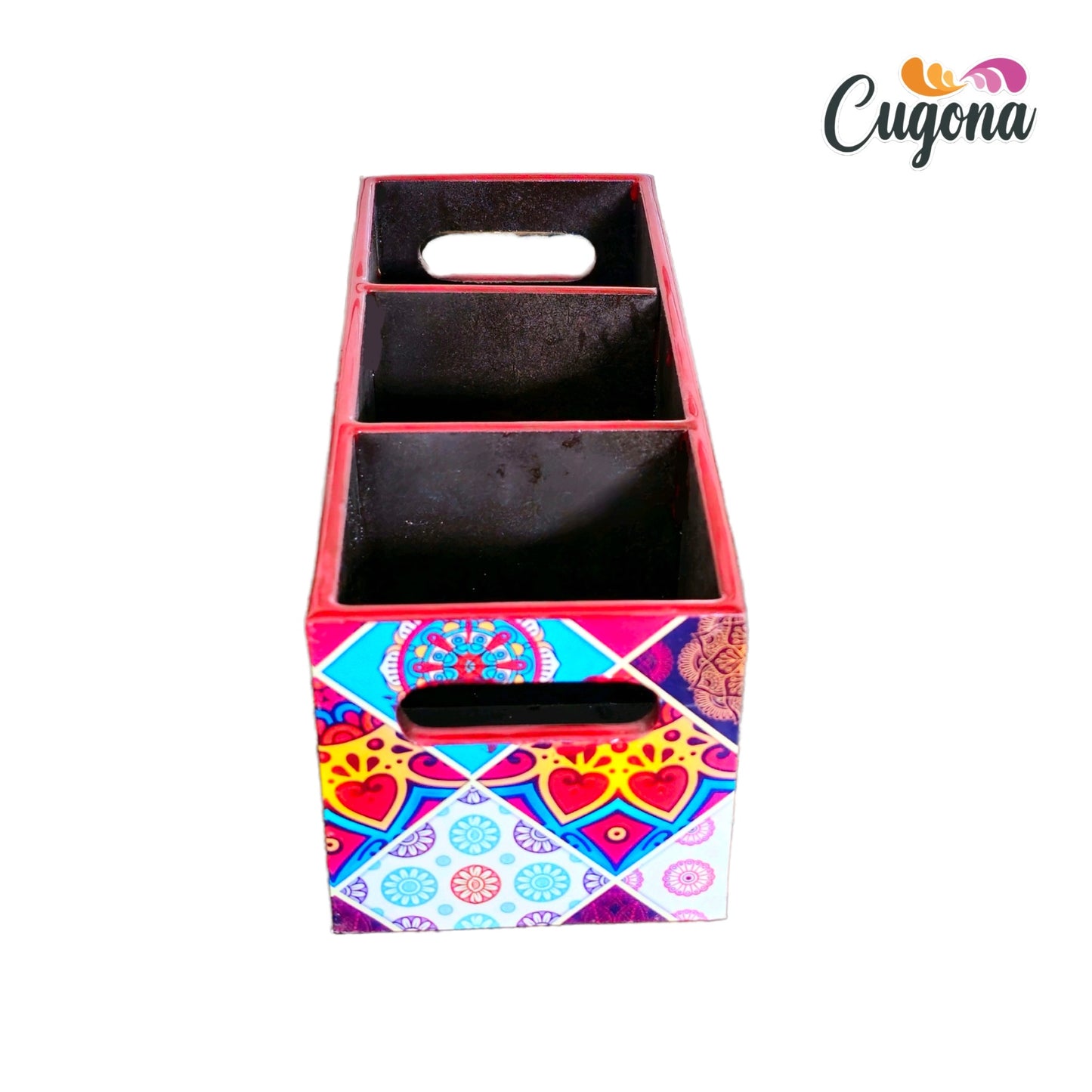 CUGONA Wooden Cutlery Holder - 3 Section, Engineered Wood with Epoxy Resin Coating, multipurpose stand