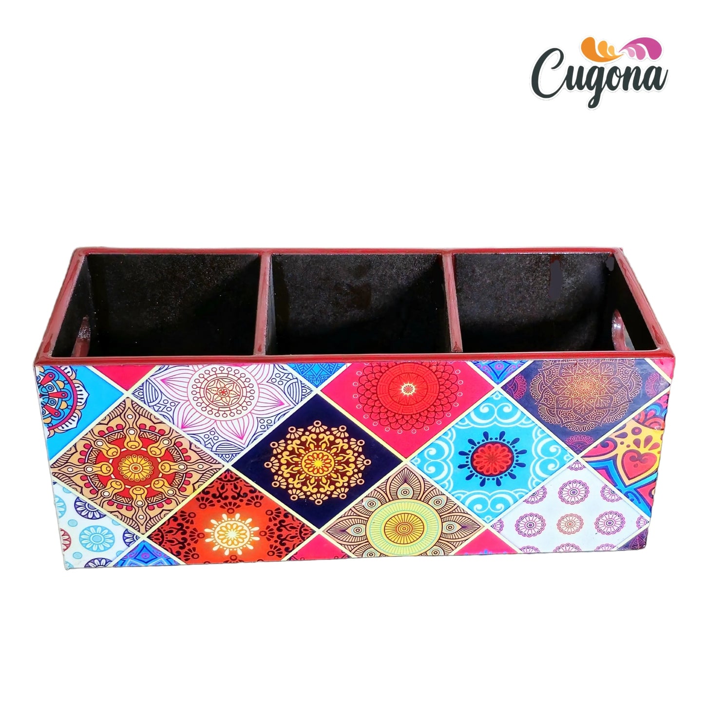 CUGONA Wooden Cutlery Holder - 3 Section, Engineered Wood with Epoxy Resin Coating, multipurpose stand