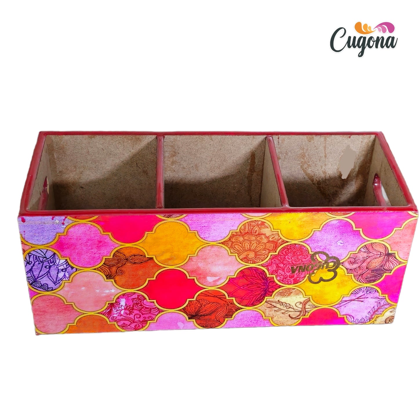 CUGONA Wooden Cutlery Holder - 3 Section, Engineered Wood with Epoxy Resin Coating, multipurpose stand