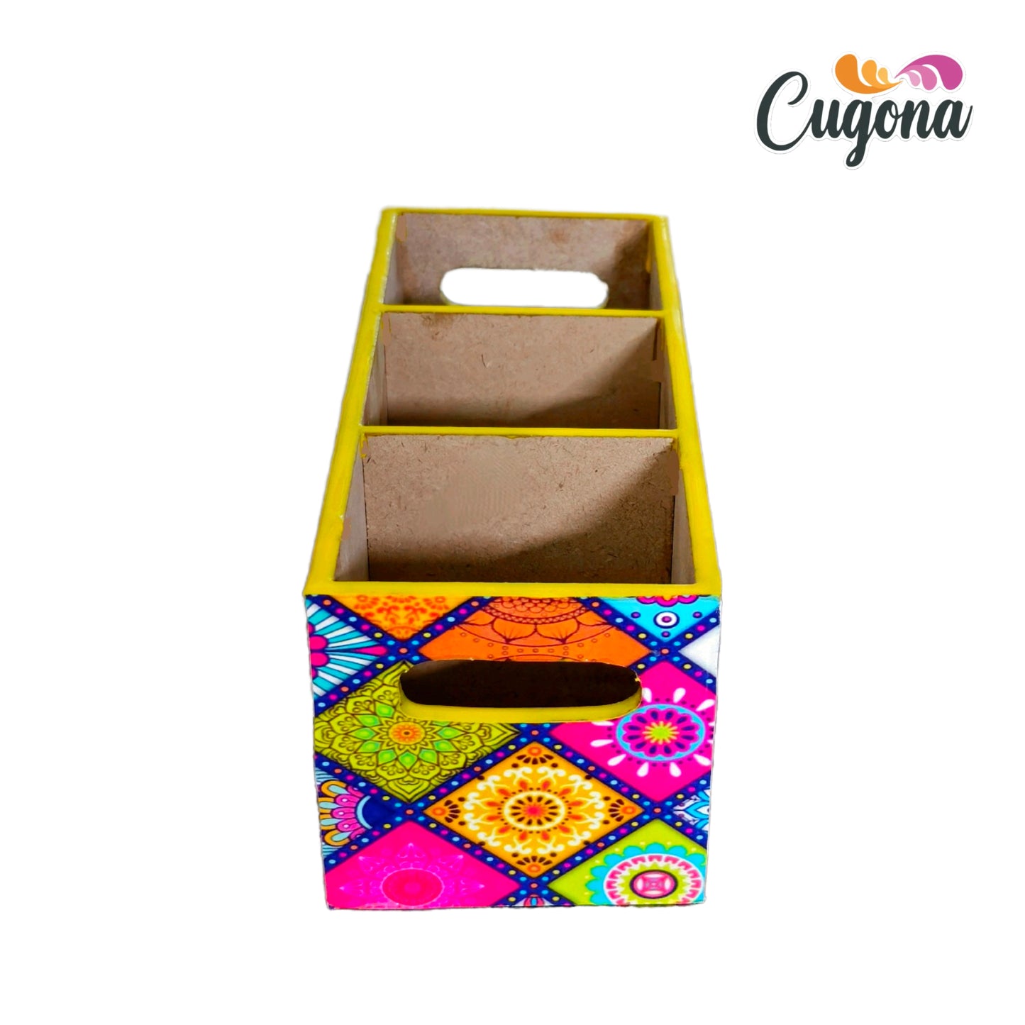 CUGONA Wooden Cutlery Holder - 3 Section, Engineered Wood with Epoxy Resin Coating, multipurpose stand