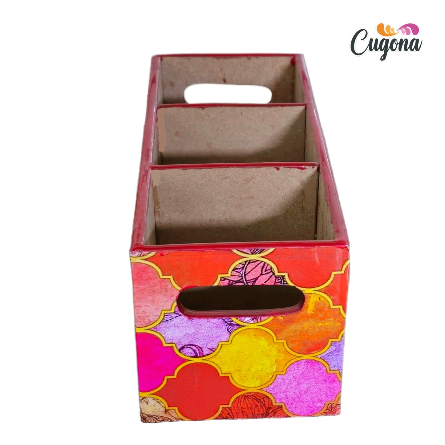 CUGONA Wooden Cutlery Holder - 3 Section, Engineered Wood with Epoxy Resin Coating, multipurpose stand