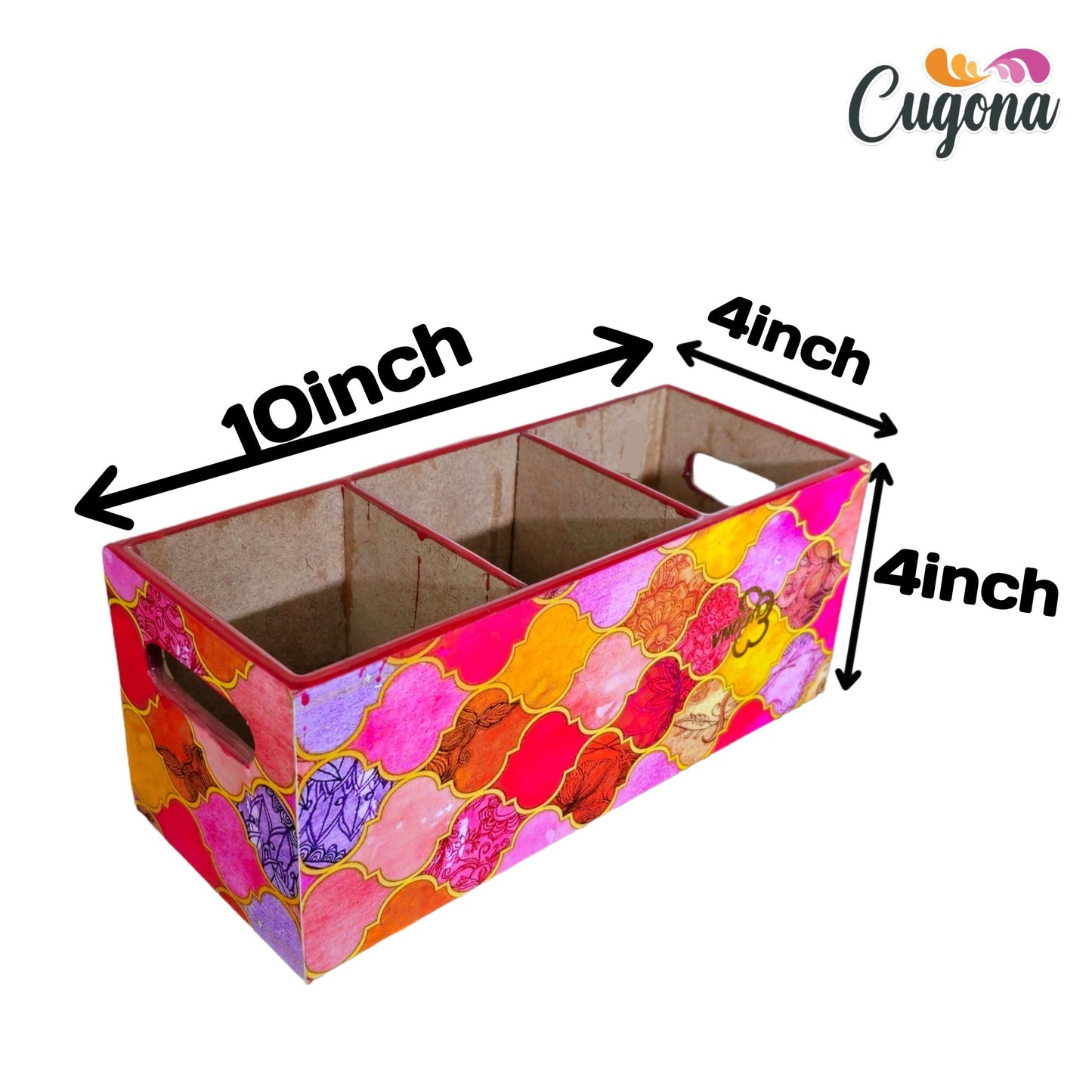 CUGONA Wooden Cutlery Holder - 3 Section, Engineered Wood with Epoxy Resin Coating, multipurpose stand