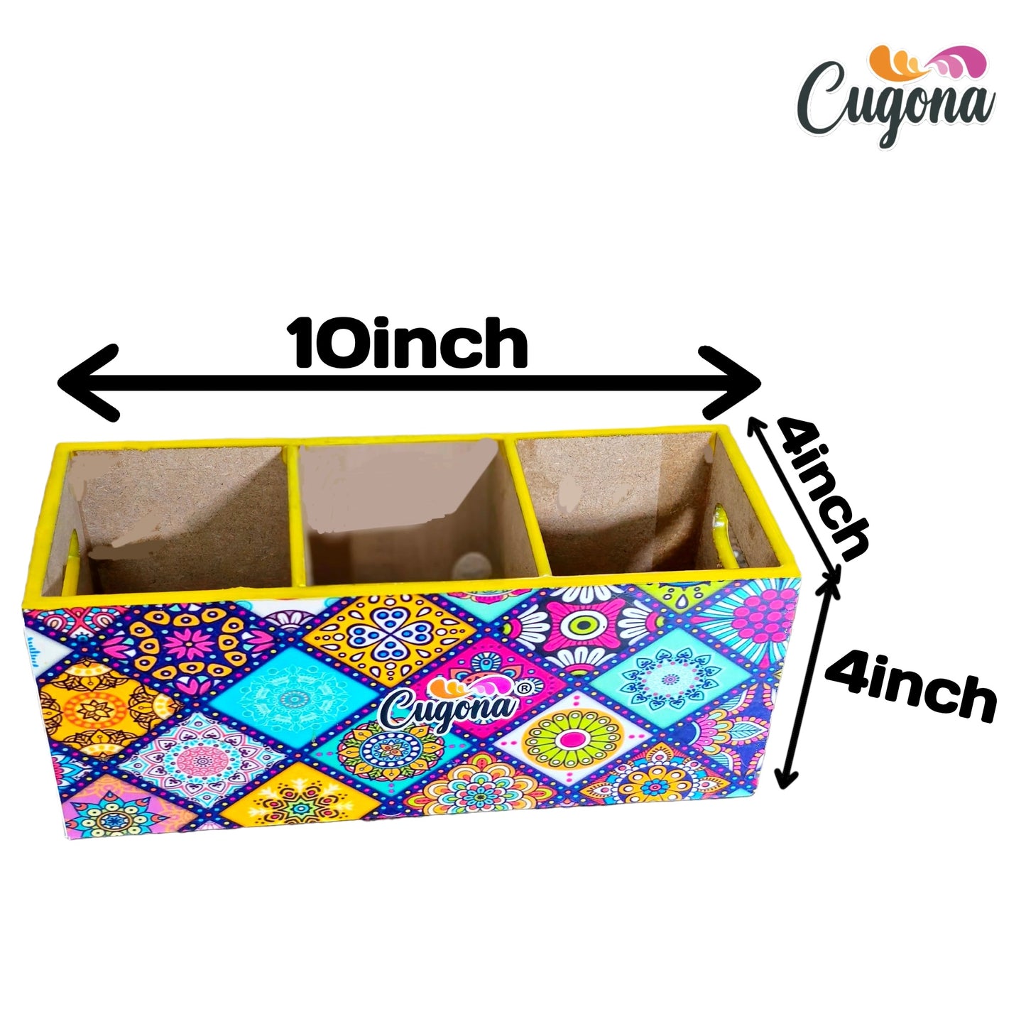 CUGONA Wooden Cutlery Holder - 3 Section, Engineered Wood with Epoxy Resin Coating, multipurpose stand