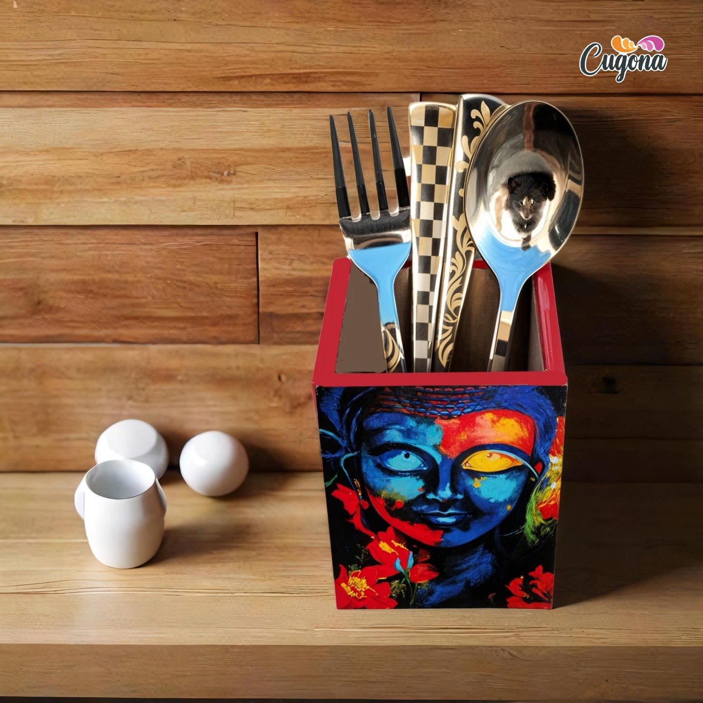 Wooden Pen Stand with Glossy Epoxy Finish – Multipurpose 7x7x9 cm"