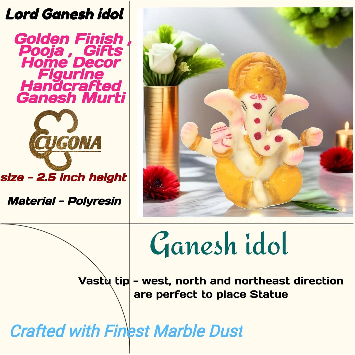 ganesh idol for home, Ganesh ji murti | 2.5 inch | Marble dust(polyresin) - premium quality