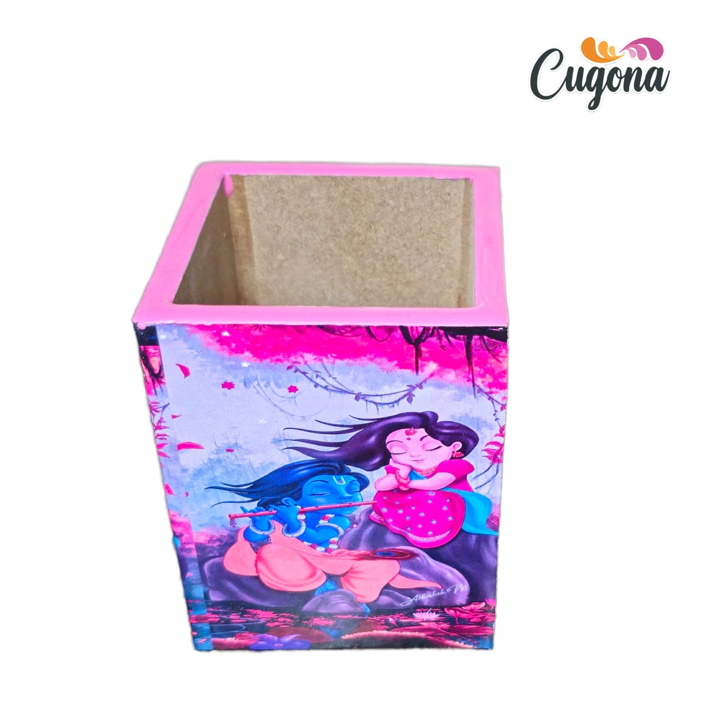 Wooden Pen Stand with Glossy Epoxy Finish – Multipurpose 7x7x9 cm"