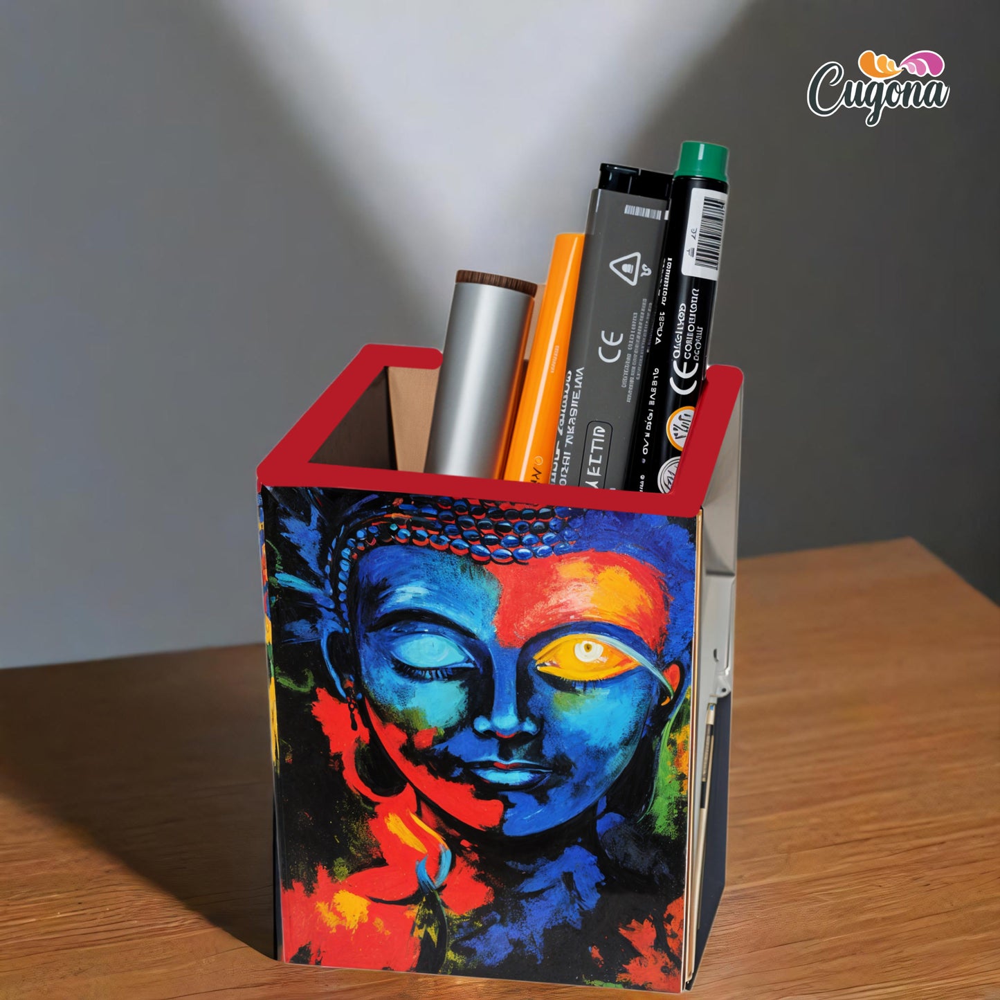 Wooden Pen Stand with Glossy Epoxy Finish – Multipurpose 7x7x9 cm"