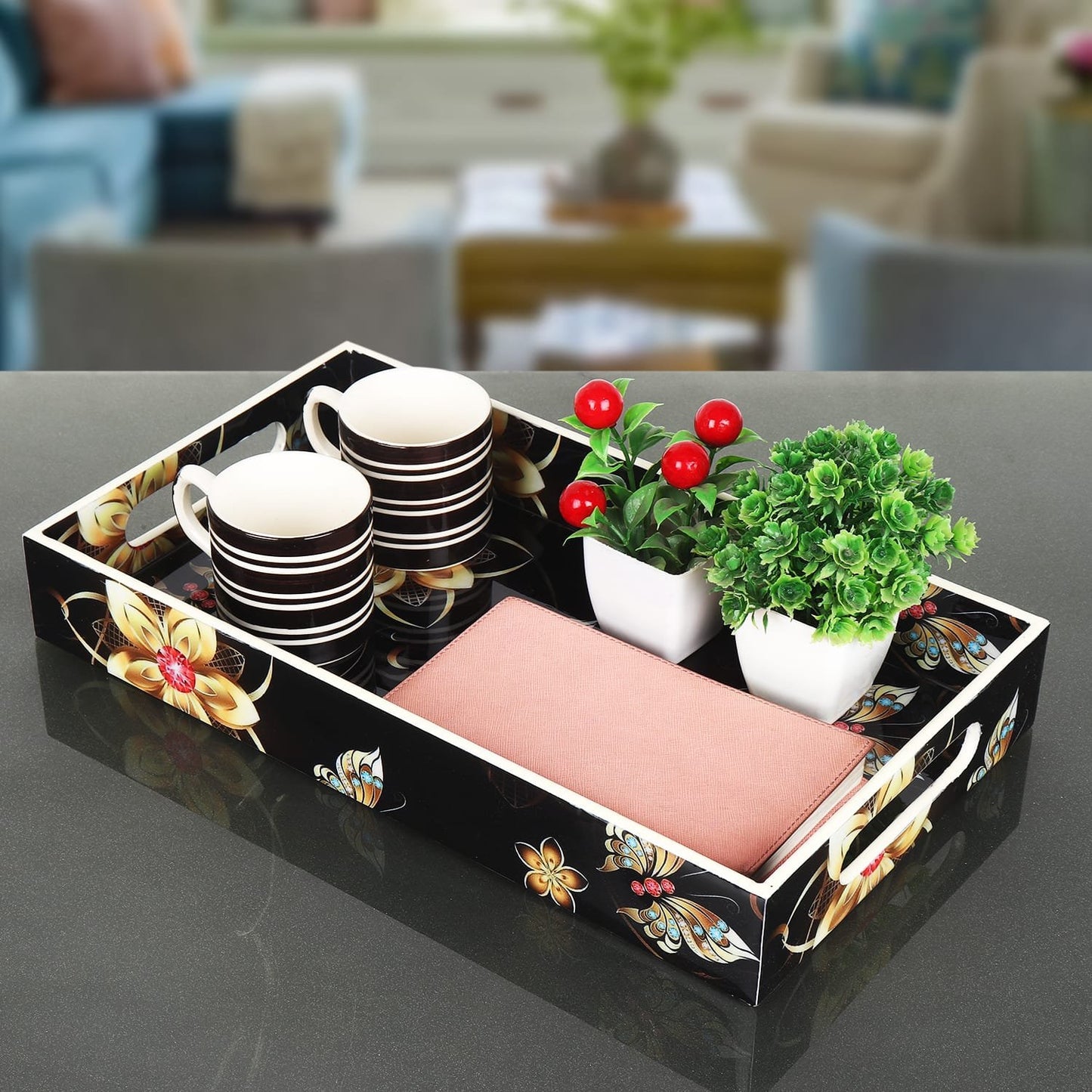 wooden tray Glossy Resin-Coated Multipurpose 14x8 inch - Rectangular