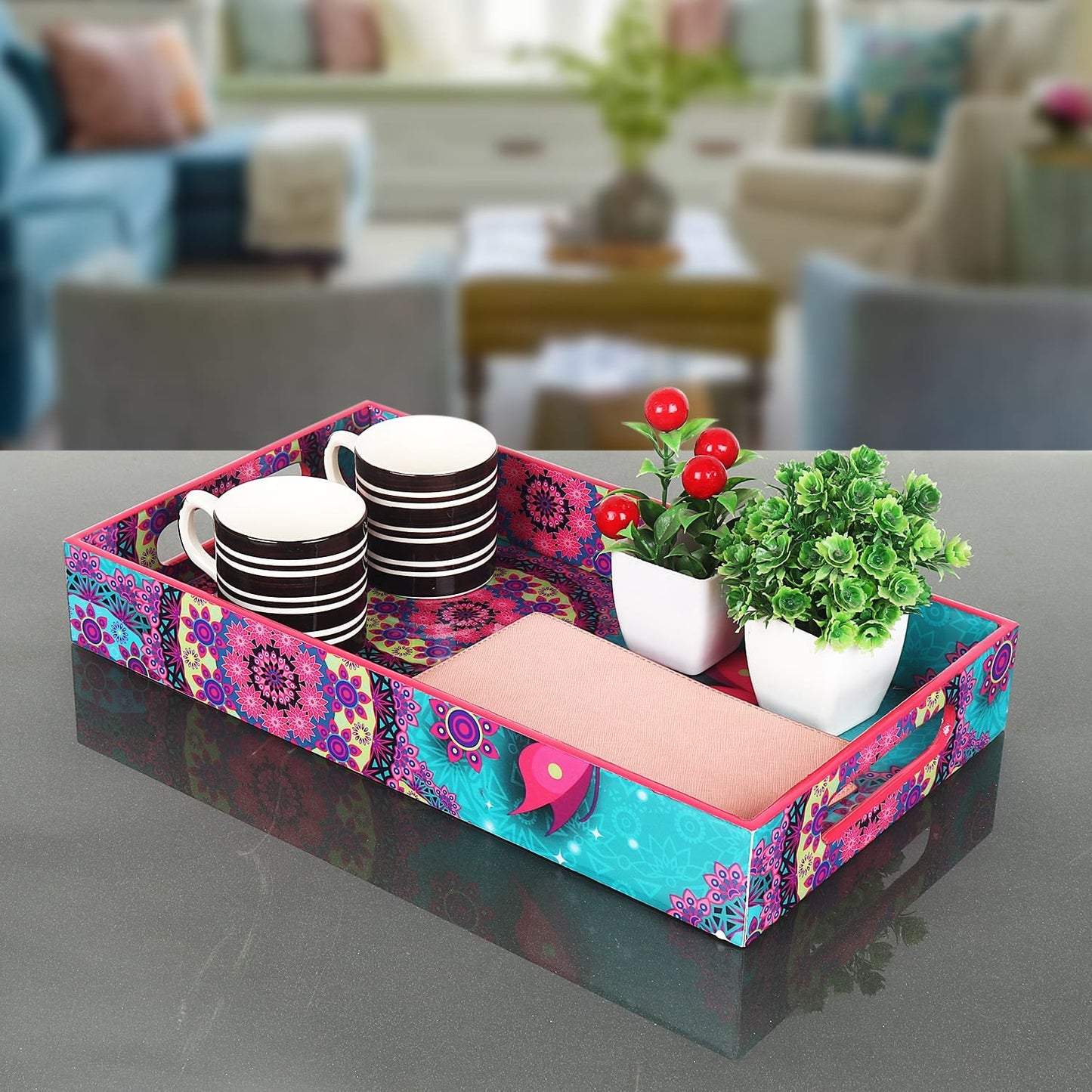Wooden Tray - Glossy Resin-Coated Serving Tray | 14x8 Inch -Rectangular Multipurpose Tray