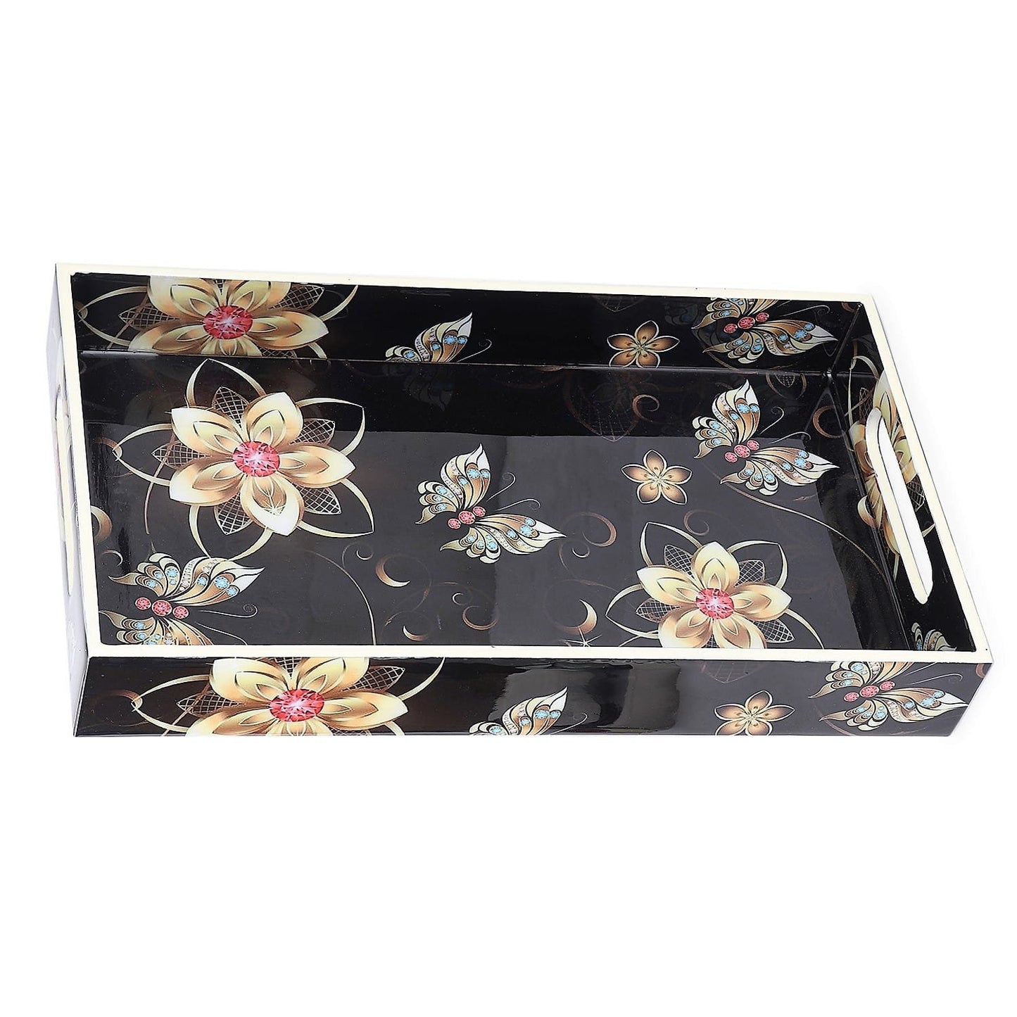 wooden tray Glossy Resin-Coated Multipurpose 14x8 inch - Rectangular