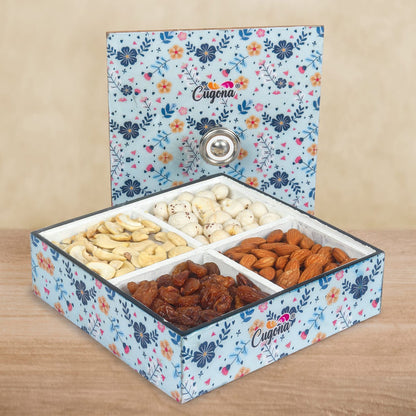 wooden dry fruit box Dry Fruit Container Set With Lid - 18x18x5 cm - Serving Set with 4 Section