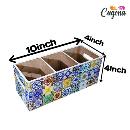 CUGONA Wooden Cutlery Holder - 3 Section,  Engineered Wood with Epoxy Resin Coating, multipurpose stand