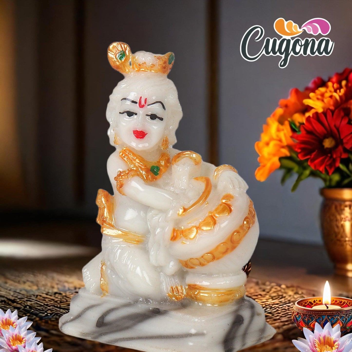 krishna idol for home 3-Inch Polyresin marble dust