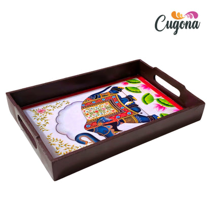 CUGONA® Wooden Serving Tray with Epoxy Resin Coating - 12x8 Inch Rectangular Tray, Glossy Finish, Lightweight & Multipurpose for Serving, Organizing, and Home Decor