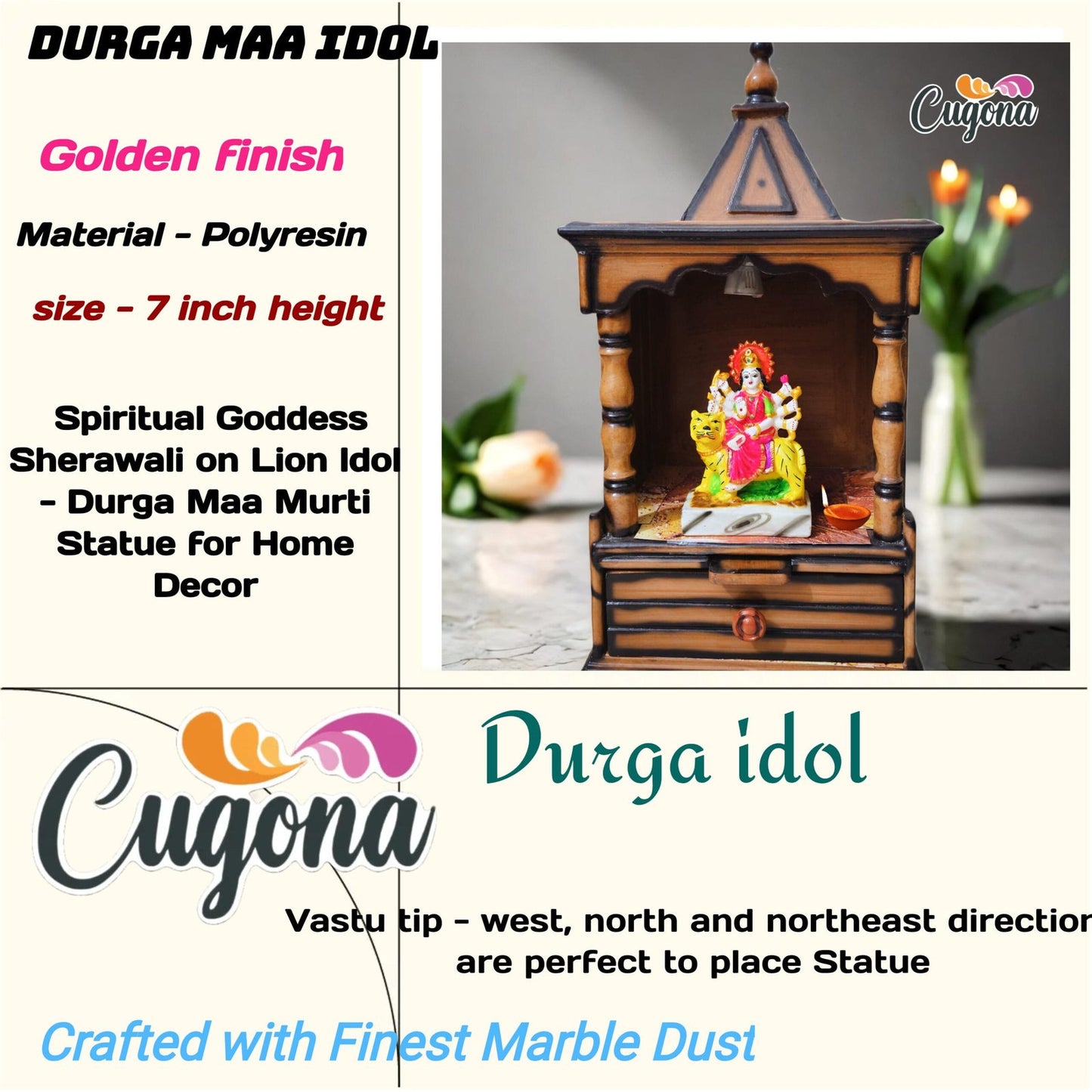 Durga Mata murti 7 inch marble dust