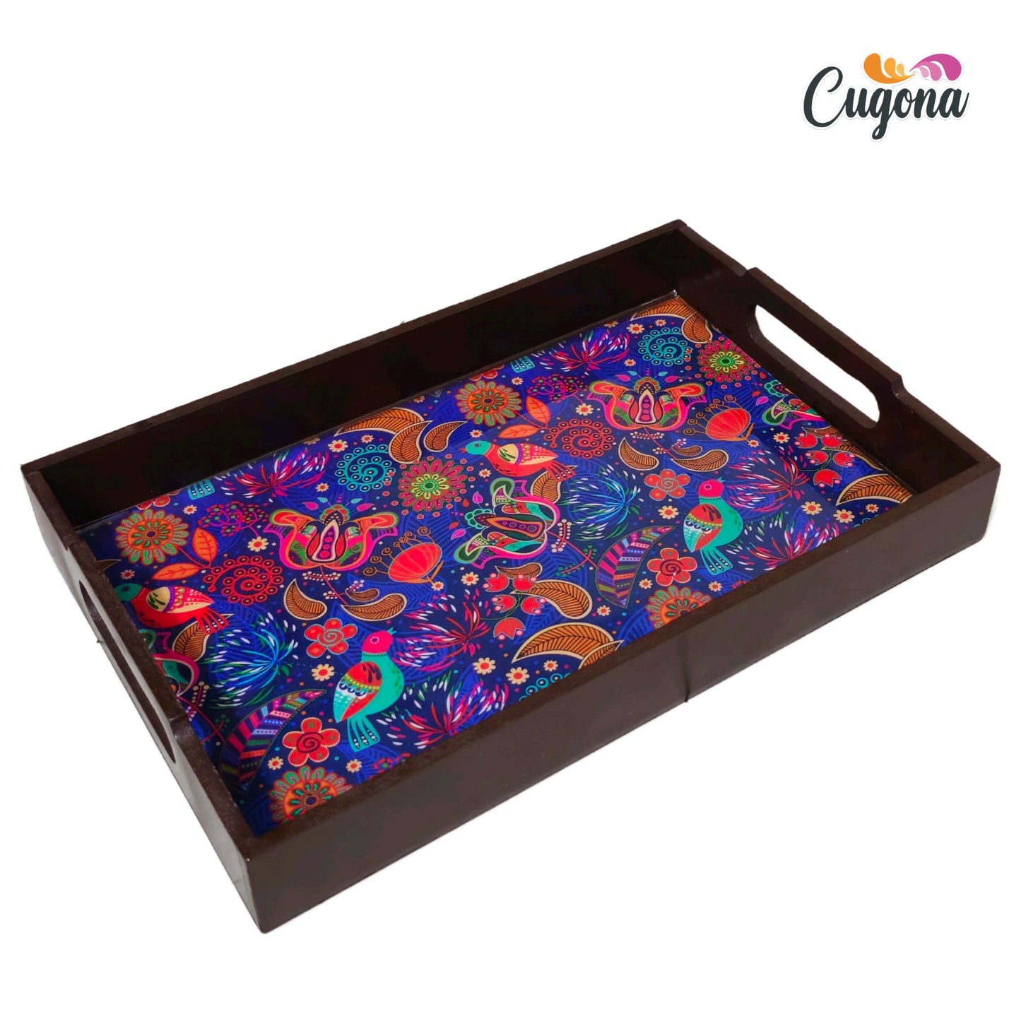 CUGONA® Wooden Serving Tray with Coaster Set of 4 - 12x8 Inch Rectangular Tray with Epoxy Resin Coating, Glossy Finish, Lightweight & Multipurpose for Serving, Organizing, and Home Decor