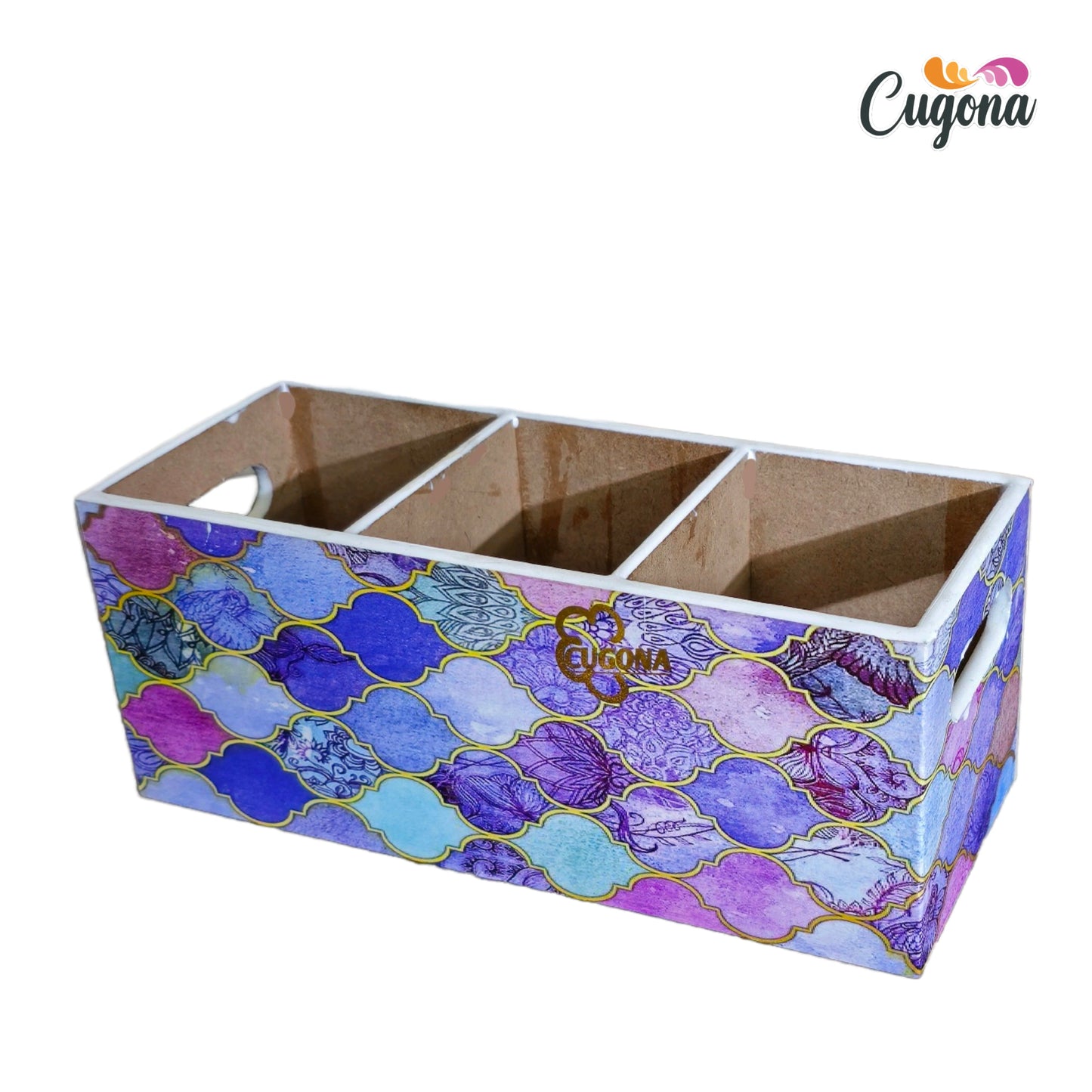 CUGONA Wooden Cutlery Holder - 3 Section,  Engineered Wood with Epoxy Resin Coating, multipurpose stand