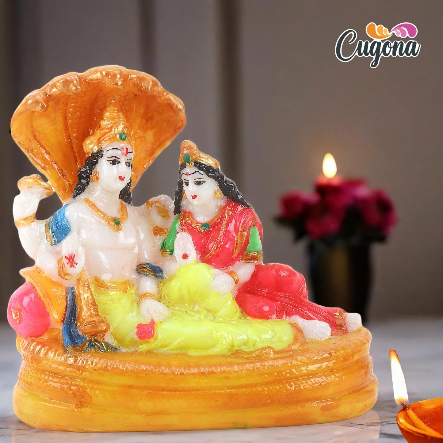 5.5-Inch Vishnu Laxmi Idol in Polyresin (Marble Dust)