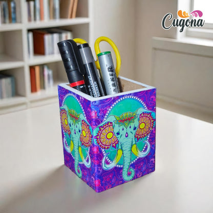 Wooden Pen Stand with Glossy Epoxy Finish – Multipurpose  7x7x9 cm"