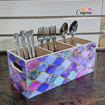 CUGONA Wooden Cutlery Holder - 3 Section,  Engineered Wood with Epoxy Resin Coating, multipurpose stand