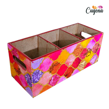 CUGONA Wooden Cutlery Holder - 3 Section,  Engineered Wood with Epoxy Resin Coating, multipurpose stand