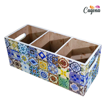 CUGONA Wooden Cutlery Holder - 3 Section,  Engineered Wood with Epoxy Resin Coating, multipurpose stand