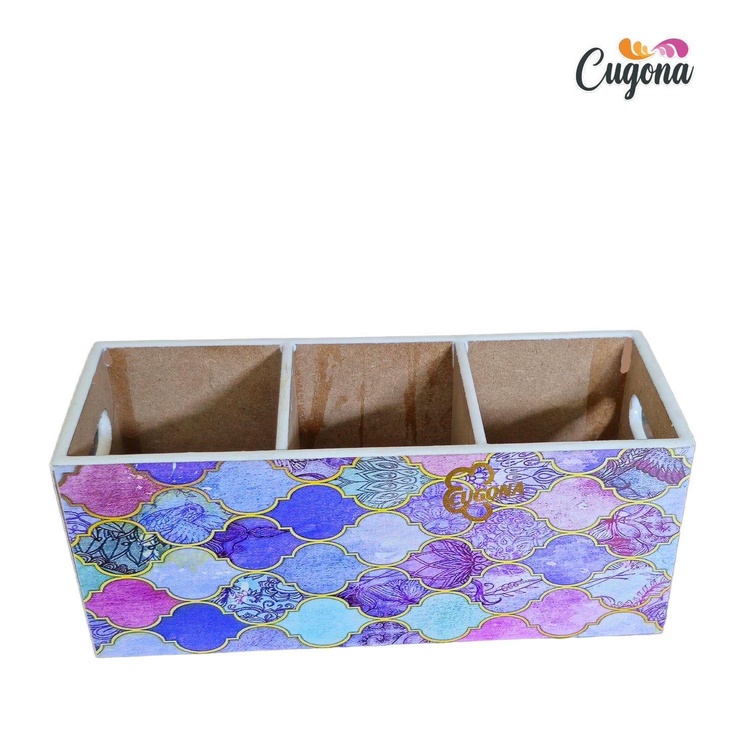 CUGONA Wooden Cutlery Holder - 3 Section,  Engineered Wood with Epoxy Resin Coating, multipurpose stand