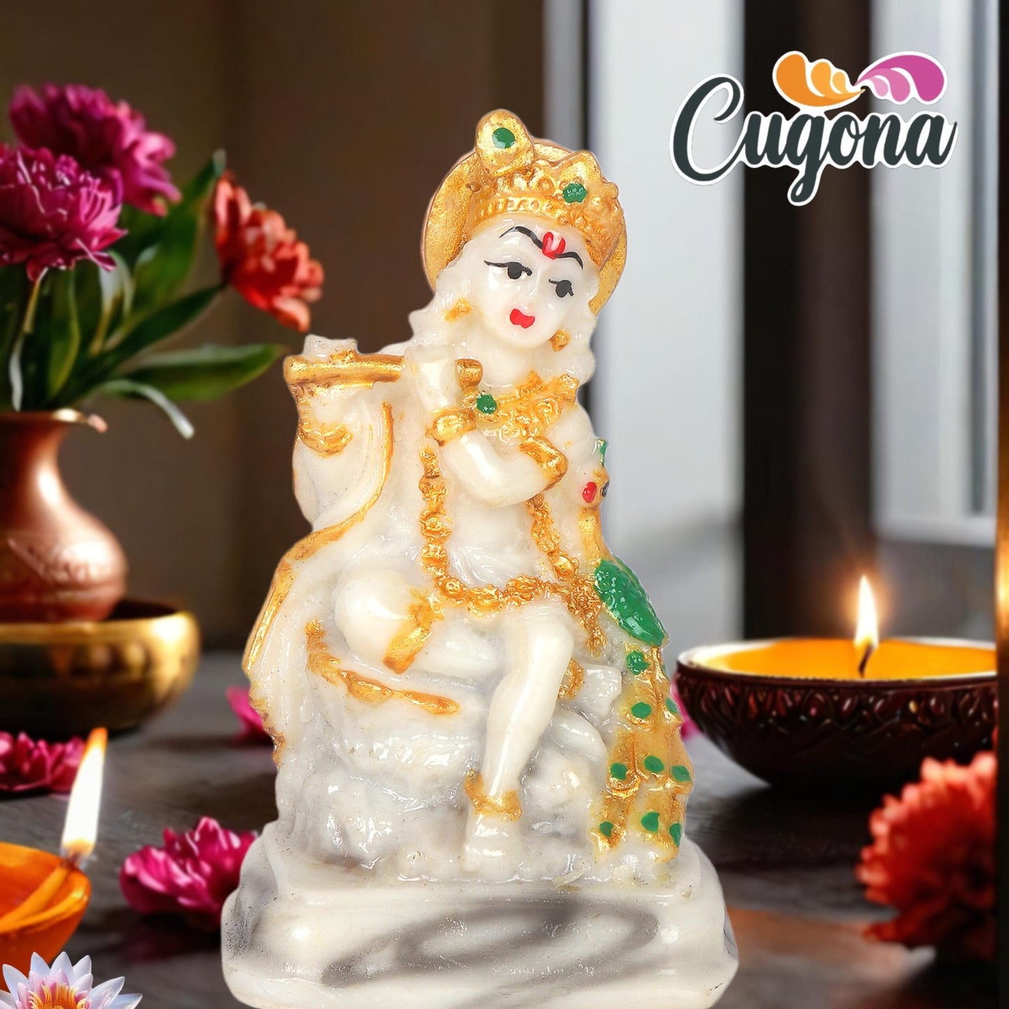 CUGONA® 3.5-Inch Lord Krishna Marble Dust Statue