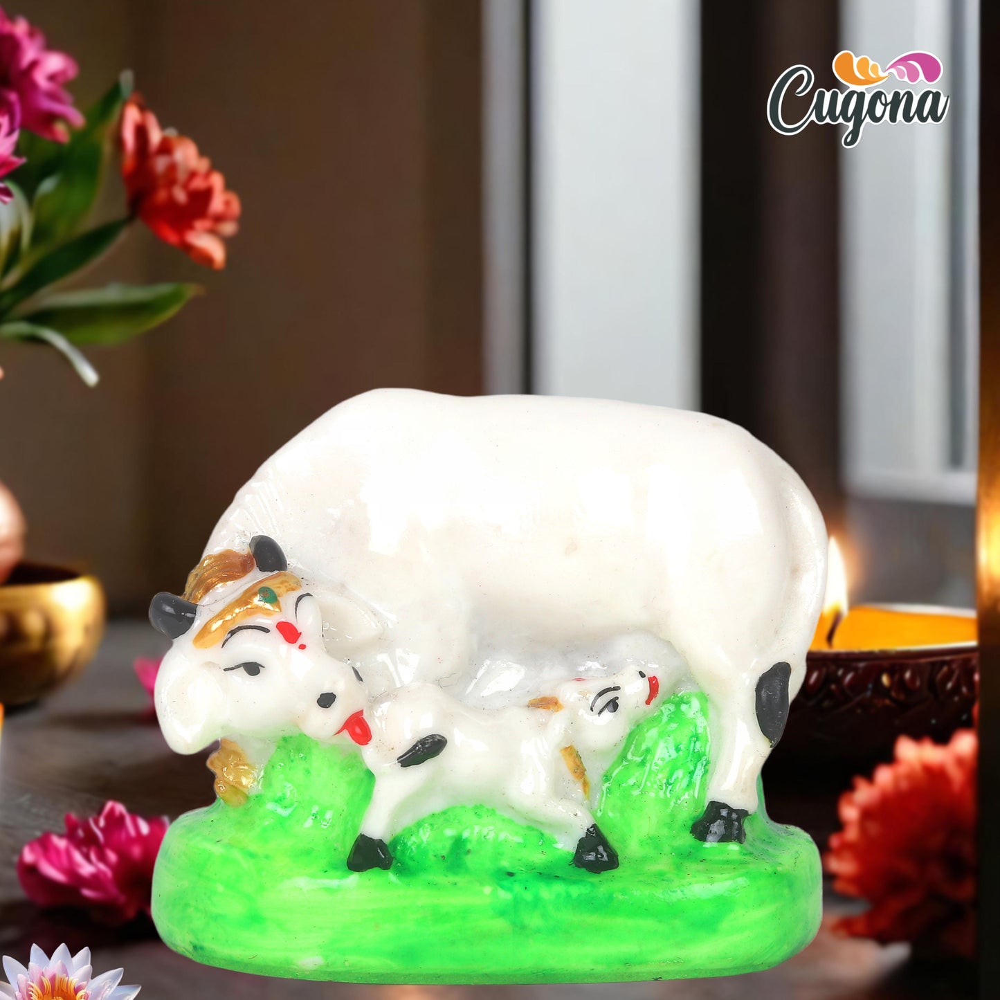 Kamdhenu Cow with Calf Statue - 2 Inch Height