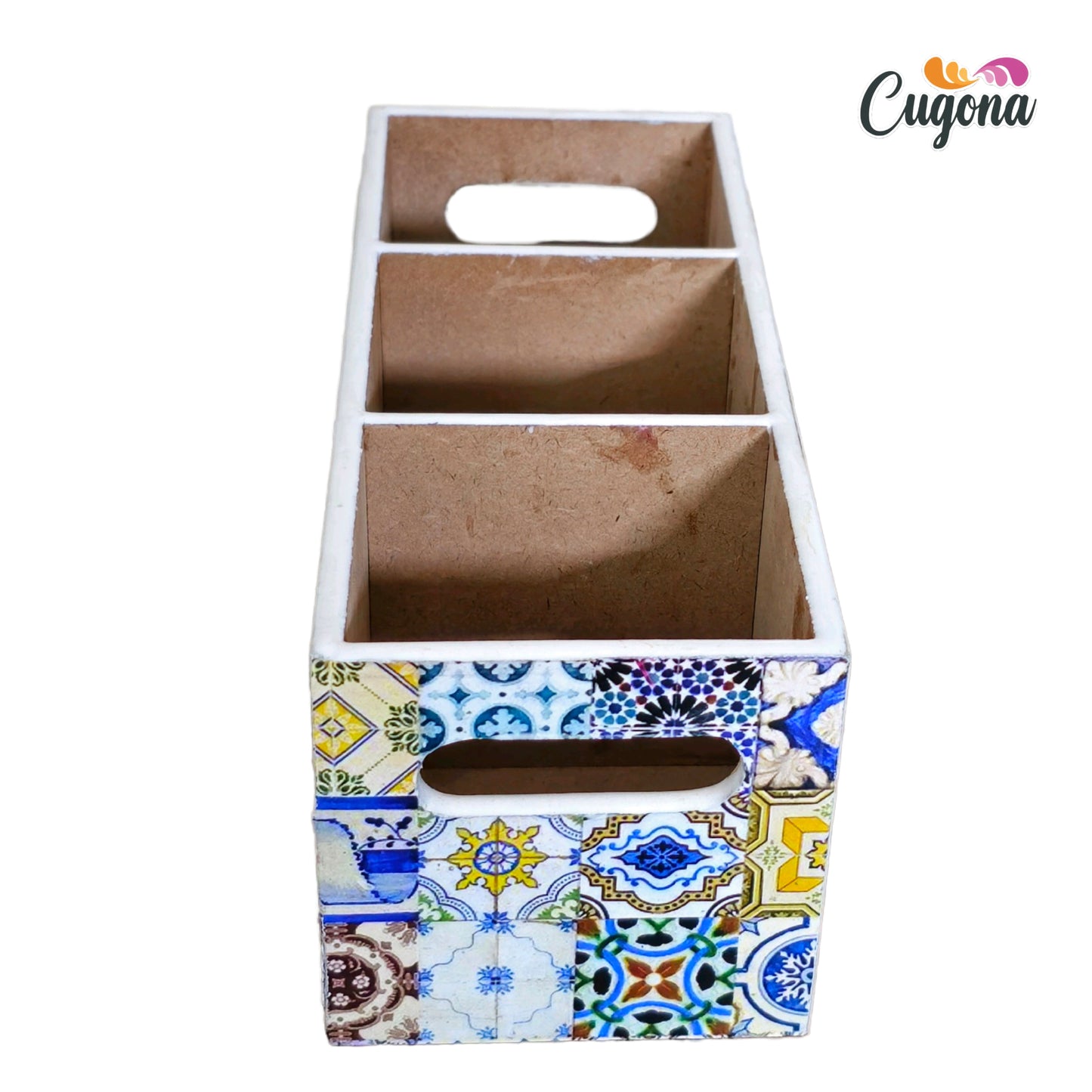 CUGONA Wooden Cutlery Holder - 3 Section,  Engineered Wood with Epoxy Resin Coating, multipurpose stand