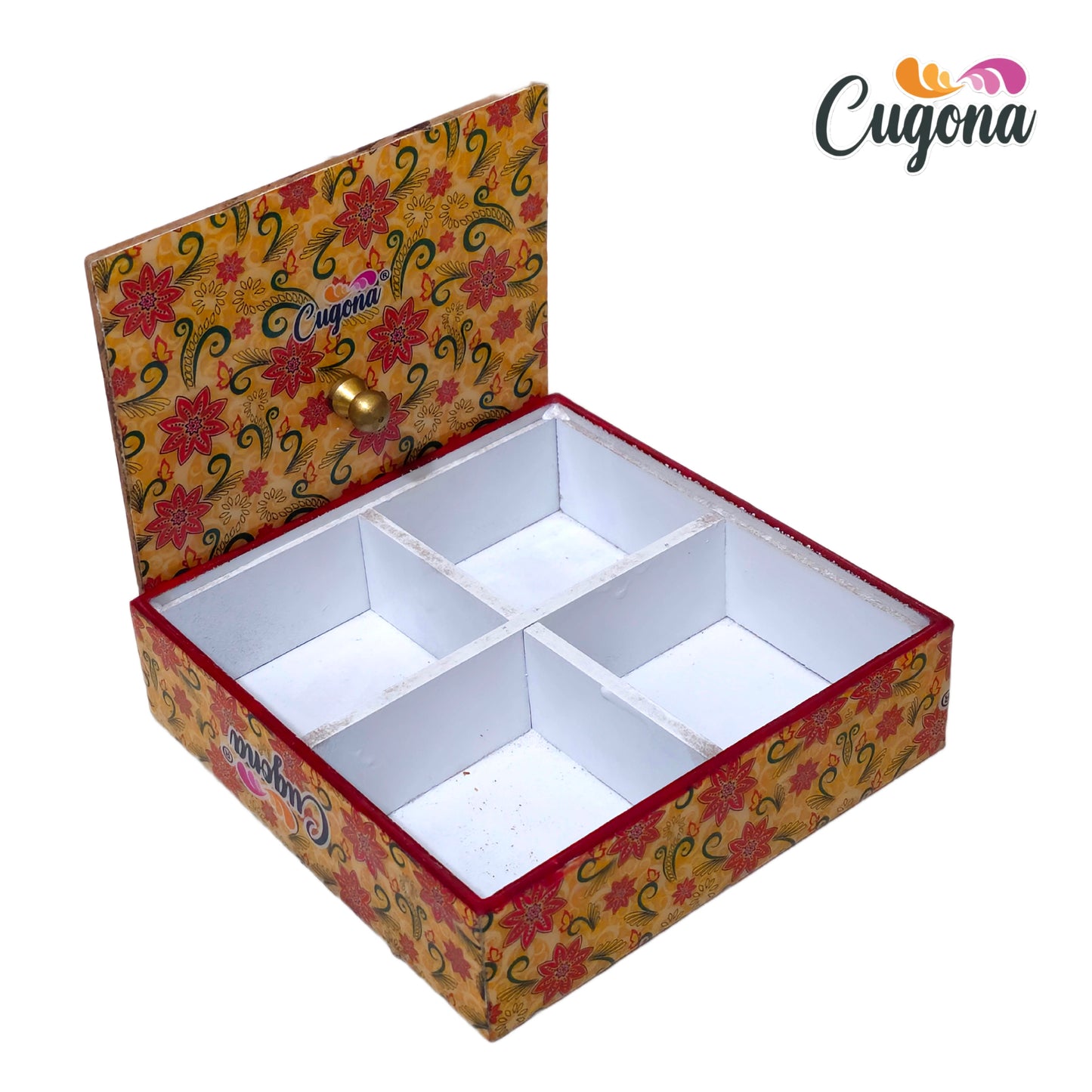 Wooden Dry Fruit Box container with lid- 7x7 Inch   4 Sections