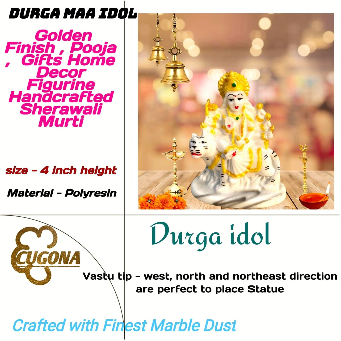 Durga Mata murti 4inch marble dust