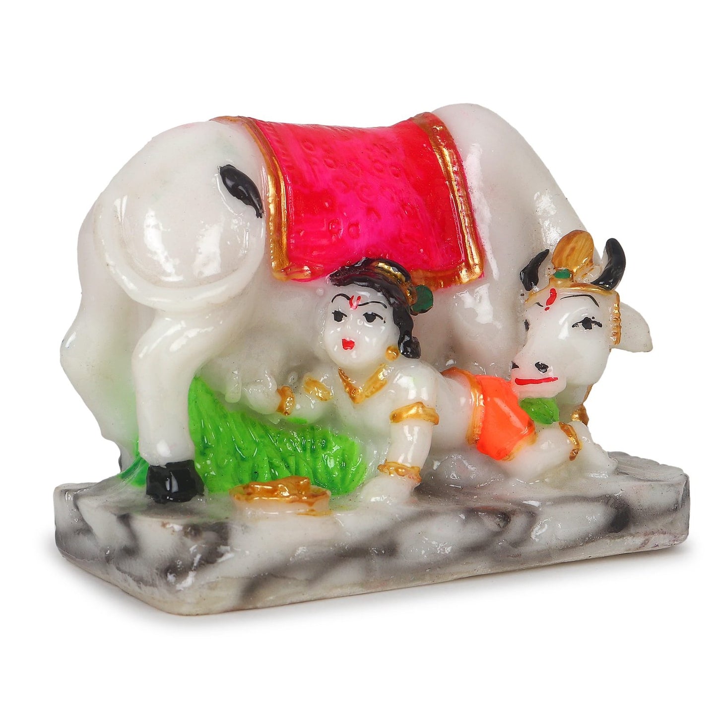 Divine Cow murti with Krishna idol 4 inch lenght marble dust