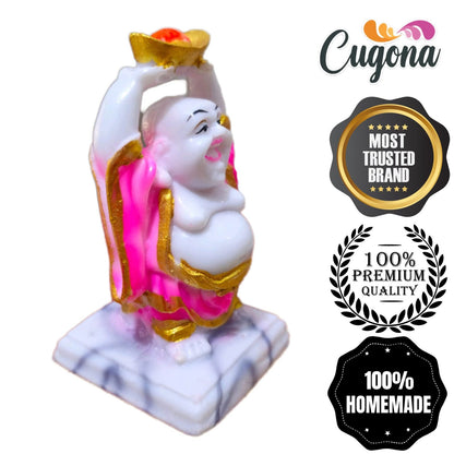 Laughing Buddha statue 5inch Money Ingot in Hands-Up Posture -polyresin