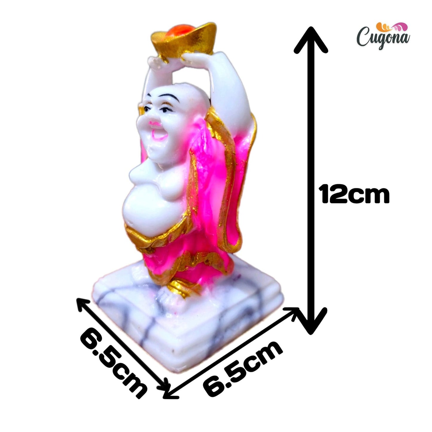 Laughing Buddha statue 5inch Money Ingot in Hands-Up Posture -polyresin