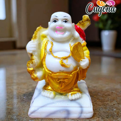 Laughing Buddha statue with Back Potli with 4inch polyresin marble dust