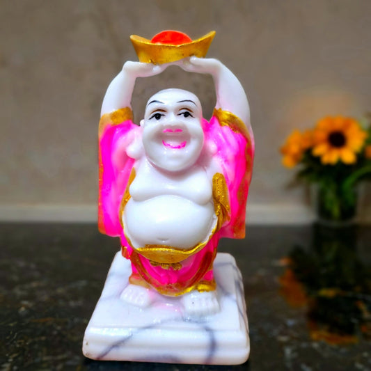 Laughing Buddha statue 5inch Money Ingot in Hands-Up Posture -polyresin