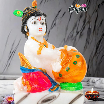 krishna idol with matki 7 Inch Polyresin marble dust big size