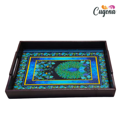 CUGONA® Wooden Serving Tray with Epoxy Resin Coating - 12x8 Inch Rectangular Tray, Glossy Finish, Lightweight & Multipurpose for Serving, Organizing, and Home Decor