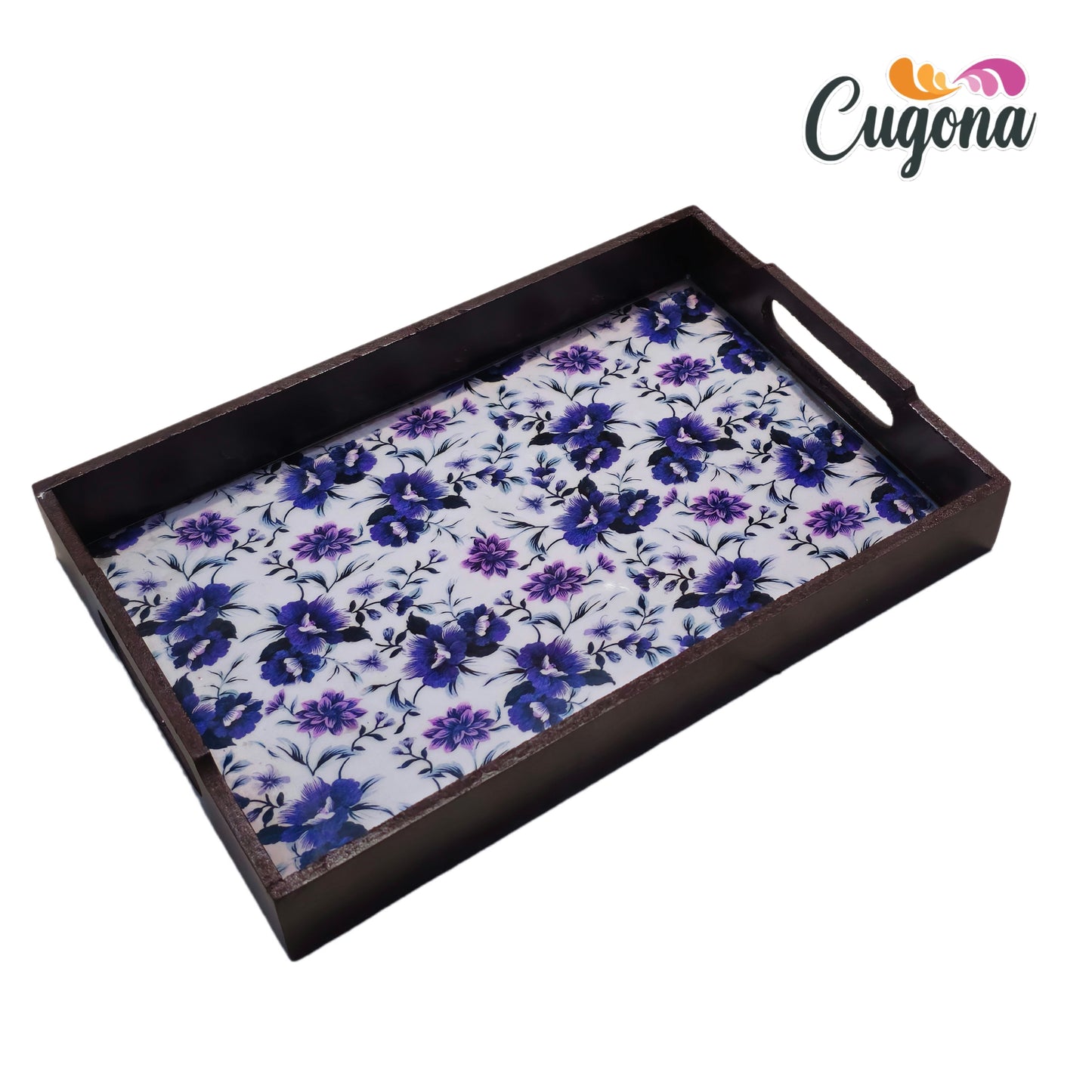 CUGONA® Wooden Serving Tray with Epoxy Resin Coating - 12x8 Inch RectangularTray, Glossy Finish, Lightweight & Multipurpose for Serving, Organizing, and Home Decor