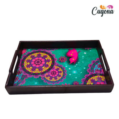 CUGONA® Wooden Serving Tray with Epoxy Resin Coating - 12x8 Inch Rectangular Tray, Glossy Finish, Lightweight & Multipurpose for Serving, Organizing, and Home Decor