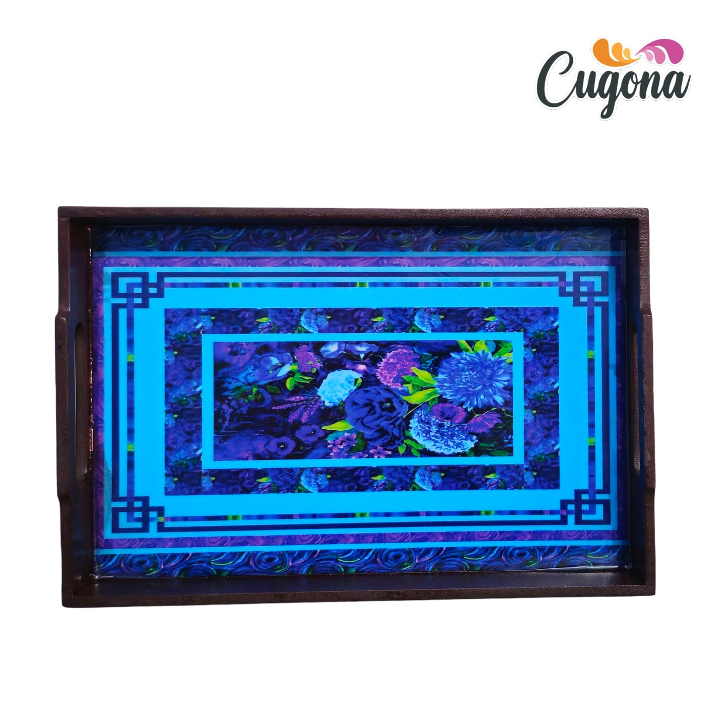 CUGONA® Wooden Serving Tray with Epoxy Resin Coating - 12x8 Inch Rectangular Tray, Glossy Finish, Lightweight & Multipurpose for Serving, Organizing, and Home Decor