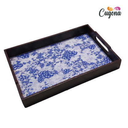 CUGONA® Wooden Serving Tray with Epoxy Resin Coating - 12x8 Inch Rectangular Tray, Glossy Finish, Lightweight & Multipurpose for Serving, Organizing, and Home Decor