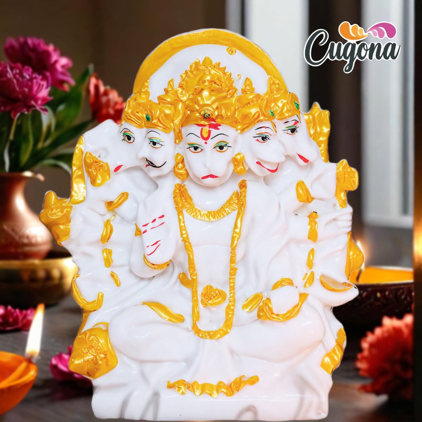 Panchmukhi Hanuman Idol 6 Inch – Marble Dust