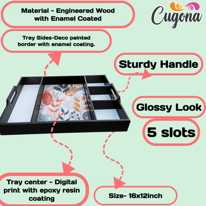 Wooden partition tray 5 Compartment Partition – Epoxy Resin Coating, 16x12 Inch