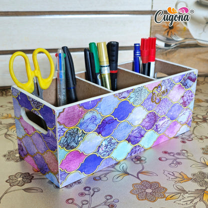 CUGONA Wooden Cutlery Holder - 3 Section,  Engineered Wood with Epoxy Resin Coating, multipurpose stand