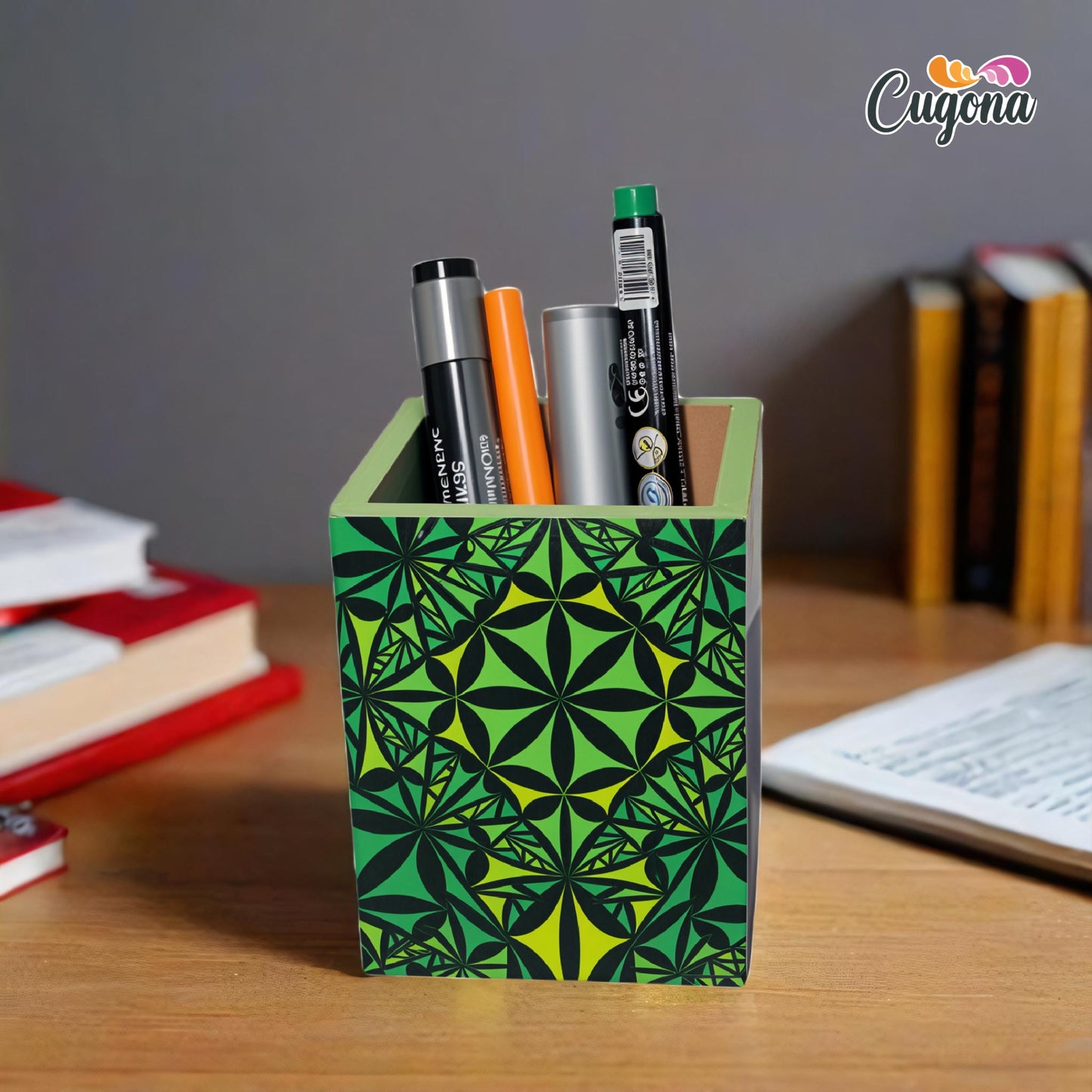 Wooden Pen Stand with Glossy Epoxy Finish – Multipurpose  7x7x9 cm"