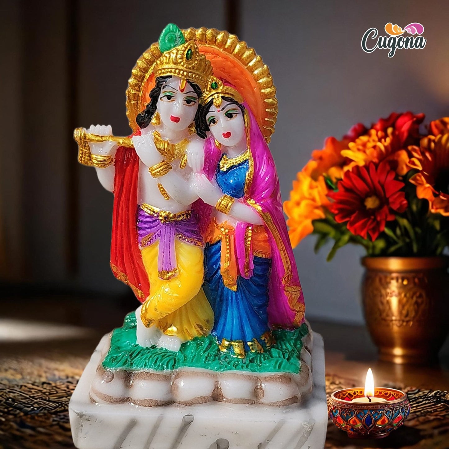 Radha Krishna Murti 5inch Radha Krishna Statue Marble Dust