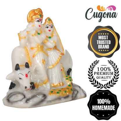 Radha Krishna Murti with Cow - 4inch Cultured dust Marble